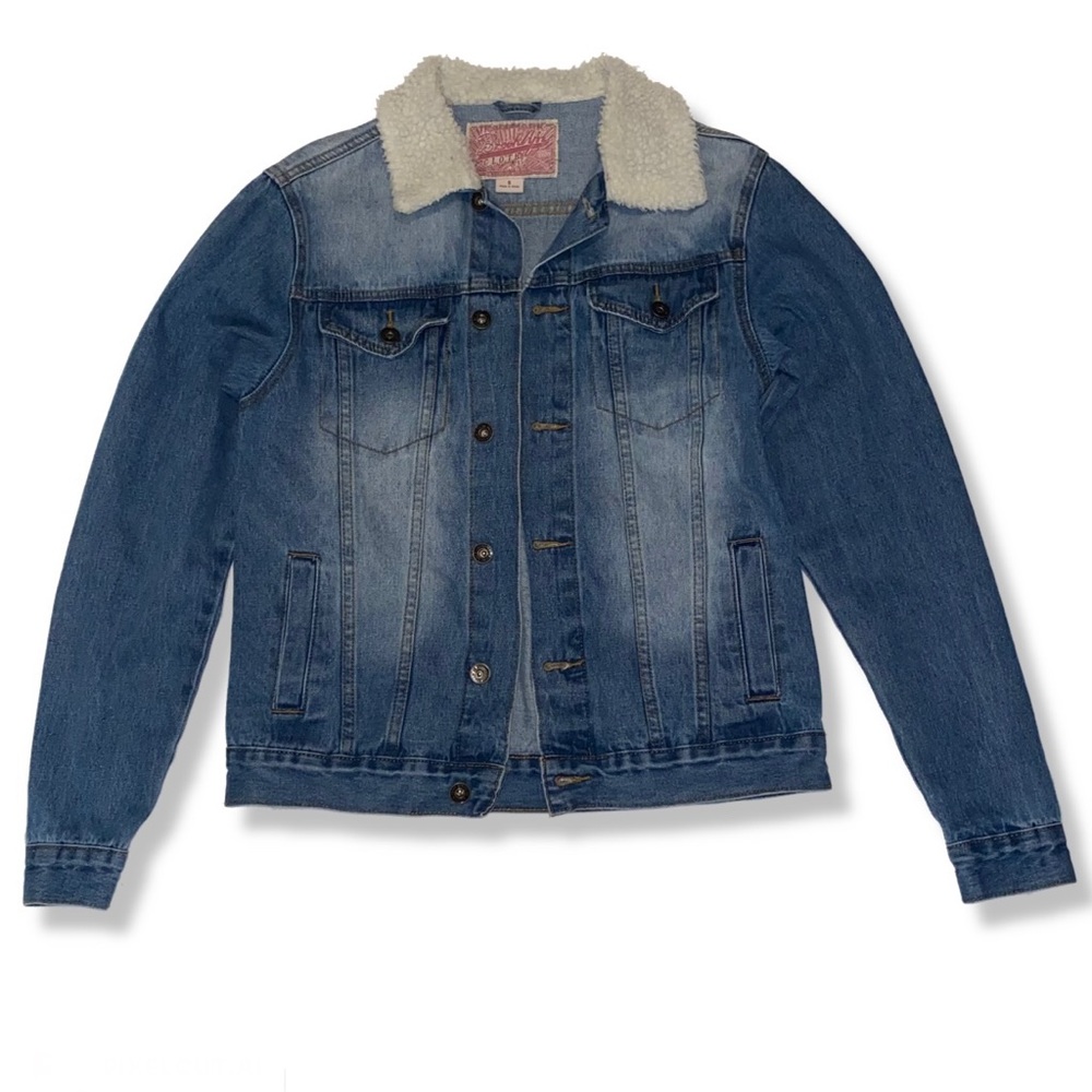 Blue Slim Fit Borg Collar Jean Jacket